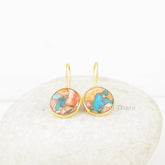Turquoise Drop Earrings, 15mm Round Oyster Copper Turquoise Gemstone Silver Drop Earrings, 18k Gold Plated Earrings, Earrings For Wife, Gift For Her